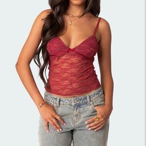 Eira Sheer Lace Tank Top from edikted red